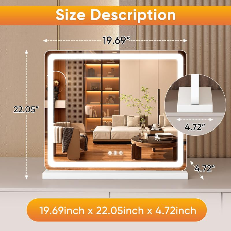 Vanity Mirror with Lights, LED Makeup Mirror with Dimmable 3 Color Modes, Touch Screen Control Vanity Based Mirror Desk Mirror