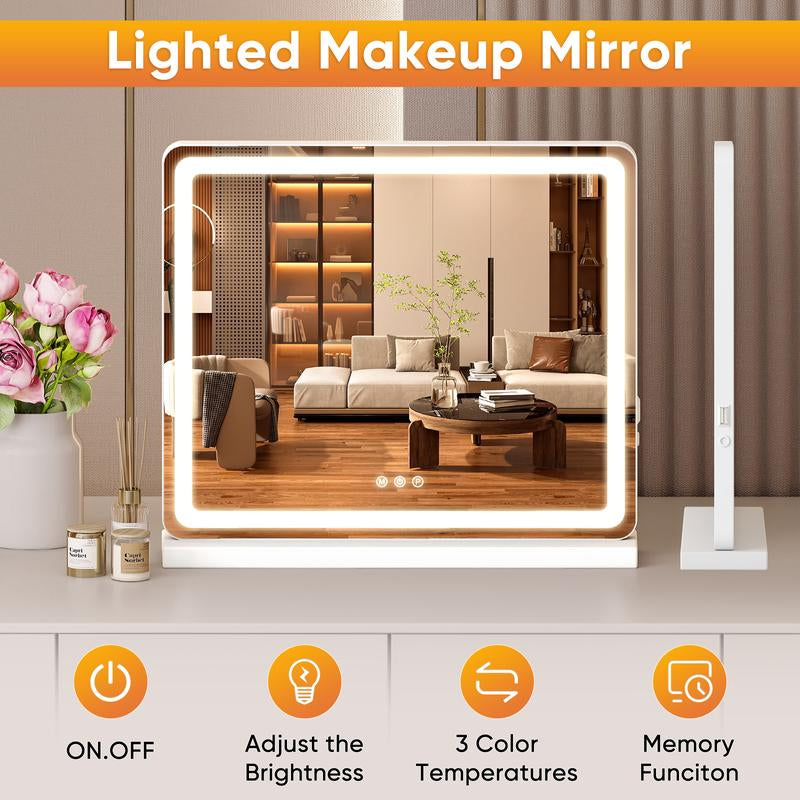 Vanity Mirror with Lights, LED Makeup Mirror with Dimmable 3 Color Modes, Touch Screen Control Vanity Based Mirror Desk Mirror